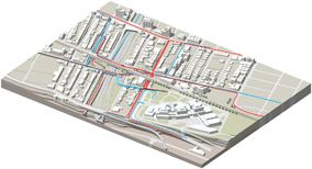 Maquette interactive Accès au CUSM - Maquette de ville - City model - interactive model - Virtual model - Virtual city model